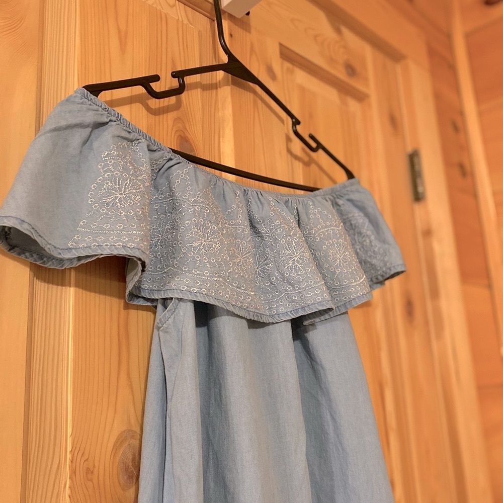 Chambray Ruffle Off The Shoulder Dress - Picture 2 of 4